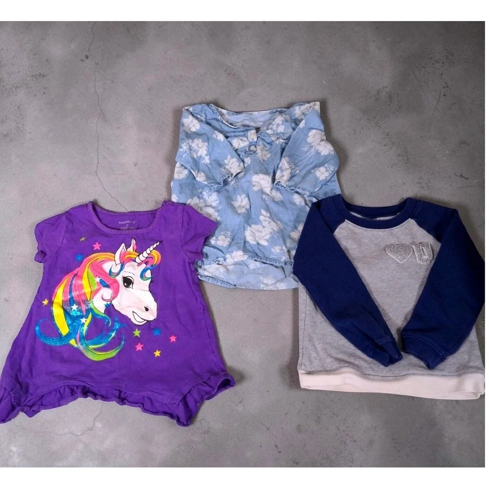 Lot‎ 3 4T Toddler Girl Shirts Carters Sonoma Healthtex Unicorn Floral Sweatshirt